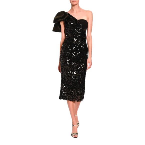 NWT Dolce & Gabbana Black Sequin One Shoulder Midi Cocktail Dress 46 XL - Picture 1 of 9